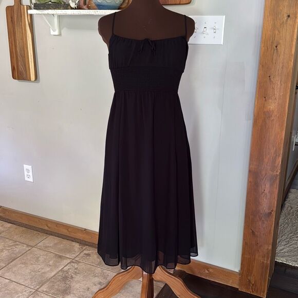 Aritzia Wilfred black midi dress size small event party minimalist gauzy spaghet - Picture 1 of 12